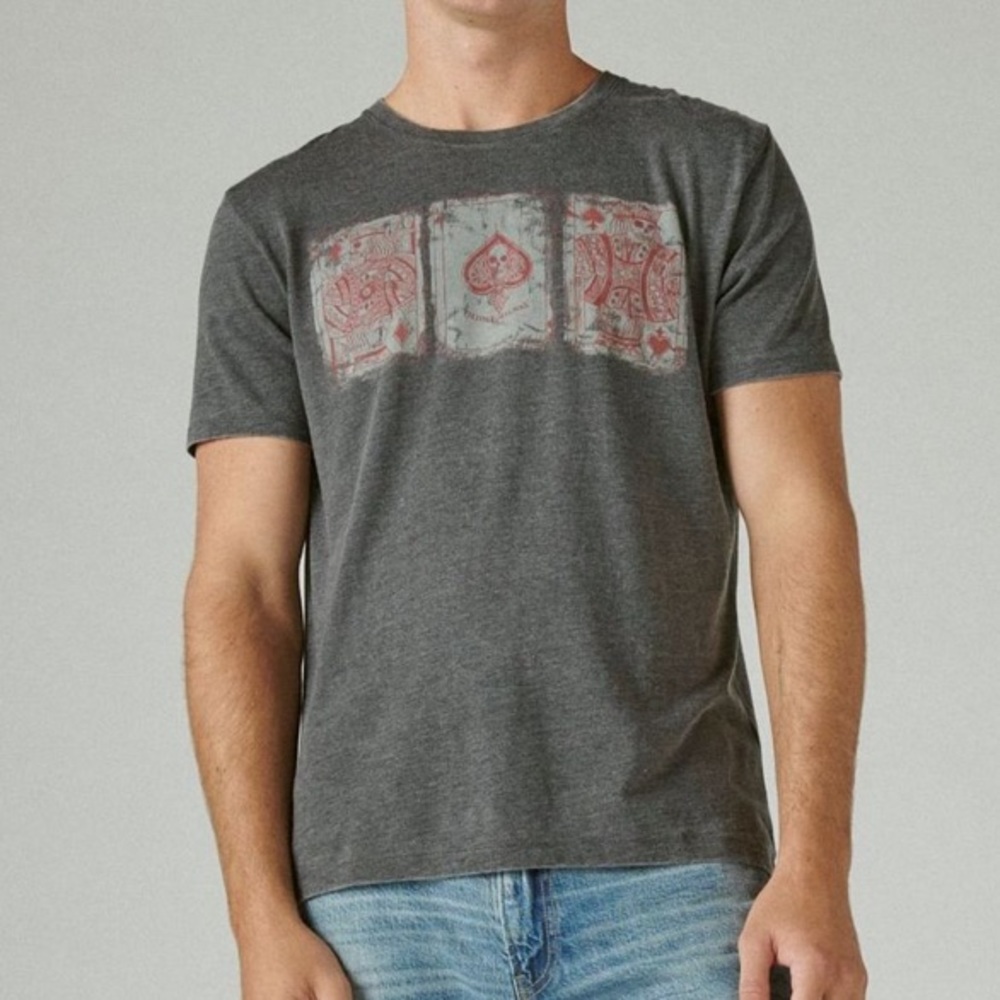 Lucky Brand Burnout Skull Poker Cards Tee | Size Large